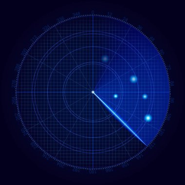 Gerçekçi vektör radar arıyor. Hava arama. Askeri arama sistemi blip illüstrasyon. Navigasyon arayüzü duvar kağıdı. Donanma sonar.