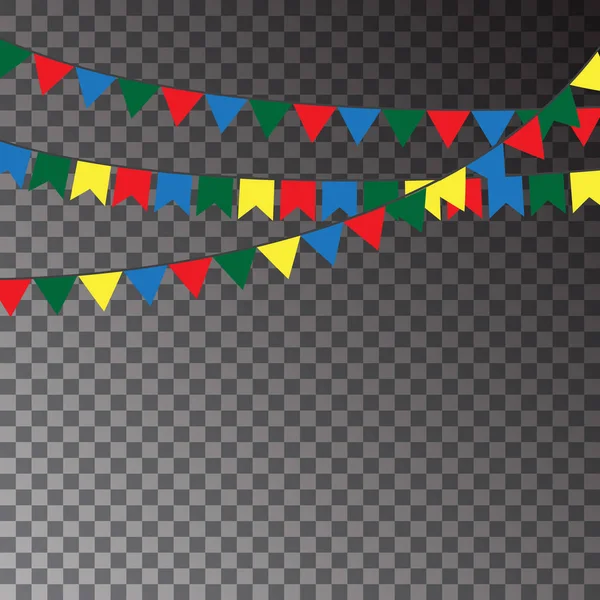 Εορταστική σημαίες που απομονώνονται σε διαφανές φόντο. Καρναβάλι γιρλάντα χρώμα σημαίες. Εικονογράφηση διάνυσμα. — Διανυσματικό Αρχείο