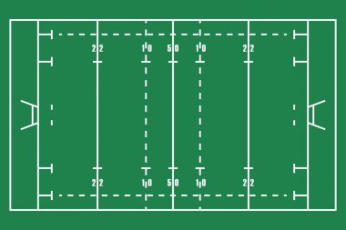 Düz yeşil Rugby alan. Amerikan futbol sahası ile Üstten Görünüm