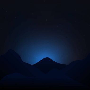 Yıldızlı gece gökyüzü dağlar manzara vektör ile.