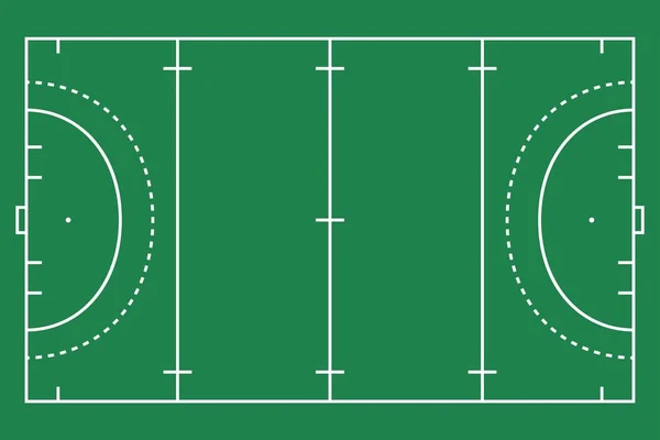 Flache grüne Feldhockeyrasen. Hockeyfeld mit Linienvorlage. — Stockvektor