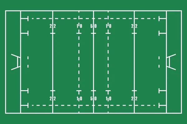 Düz yeşil Rugby alan. Amerikan futbol sahası ile Üstten Görünüm — Stok Vektör