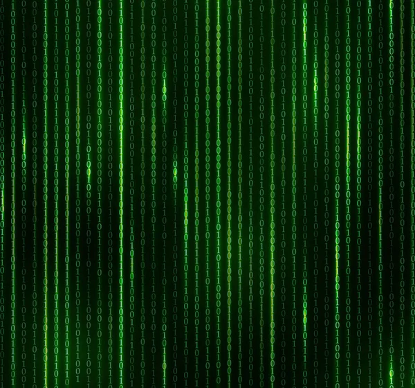 Sfondo matrice verde. 1, 0 algoritmo di dati. Codifica Internet ve — Vettoriale Stock
