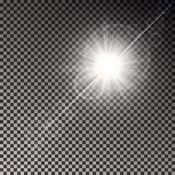 Efecto de rayos solares transparentes. Vector de luz solar. Estallido de sol chispa . — Vector de stock