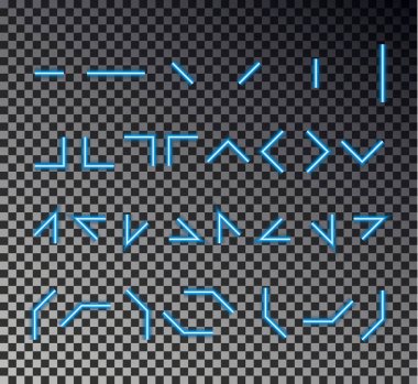 Neon parçaları ile neon şekil oluşturmak için keskin açı kümesi. L
