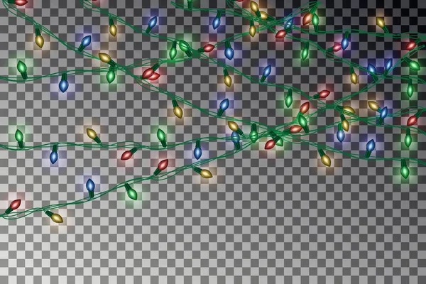Ανοιχτόχρωμο πλέγμα διακόσμηση Χριστουγέννων. Ρεαλιστική γιρλάντα διάνυσμα. Φως — Διανυσματικό Αρχείο