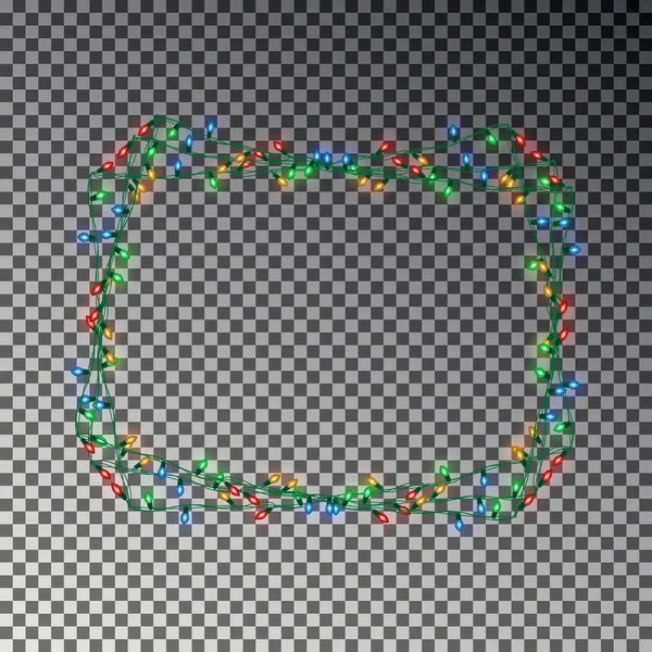 Decoración de marco de luz de Navidad. Efecto vector de cadena de luz . — Vector de stock