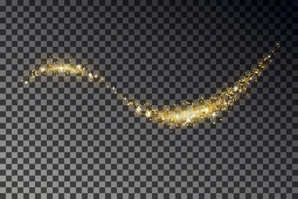 Golden sparkling confetti wave. Vector stardust trail. Glitterin — Stock Vector