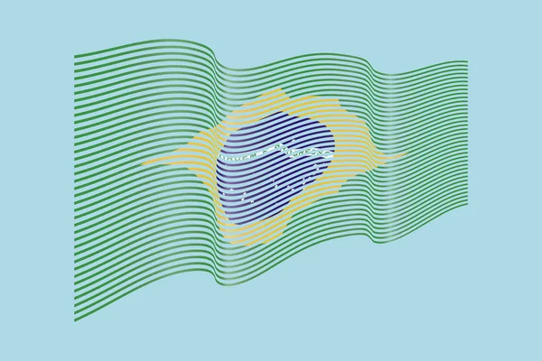 Vetor de bandeira Brasil em fundo azul. Bandeira de listras de onda, linha i — Vetor de Stock