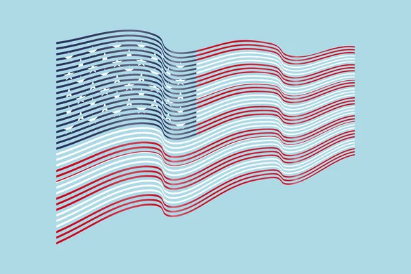 Vecteur drapeau américain sur fond bleu. Rayures ondulées drapeau de United — Image vectorielle