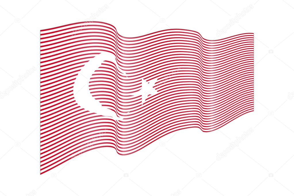 Turkey flag vector on white background. Wave stripes flag, line 