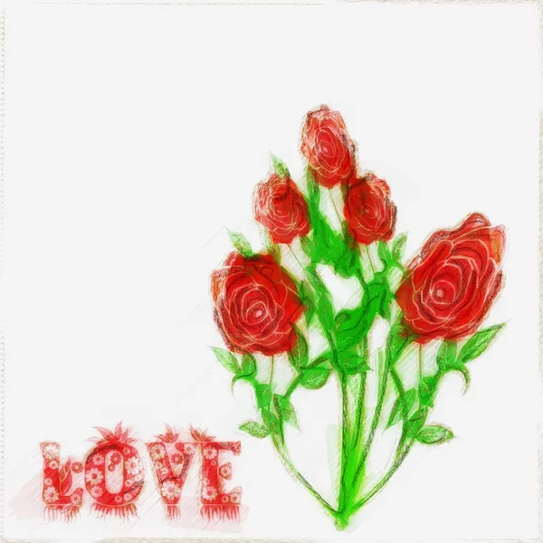 Rote Rosen mit Liebe — Stockfoto