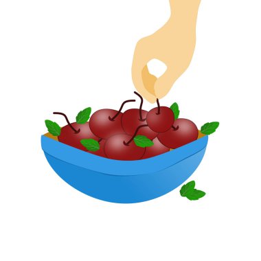 Cherrries mavi bir kase bırakır