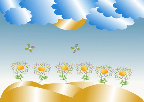 Paysage de marguerites colorées — Image vectorielle
