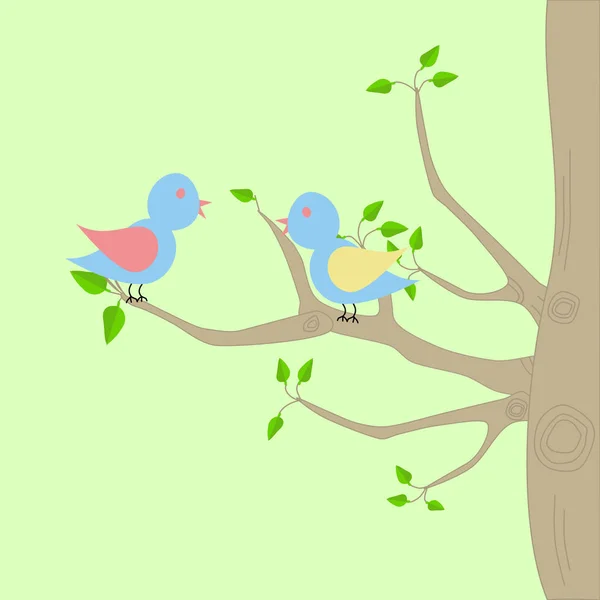 Bir ağaç üzerinde iki kuş — Stok Vektör