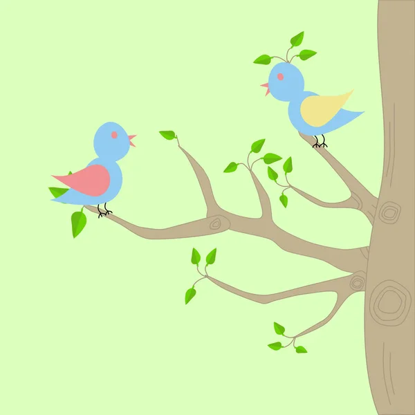 Kuşlar yuva bir ağaç — Stok Vektör