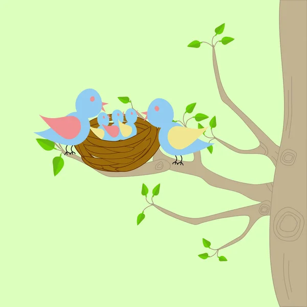 Ένα δέντρο με φωλιά πουλιών — Διανυσματικό Αρχείο