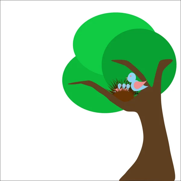 Ett träd med fåglar och boet — Stock vektor