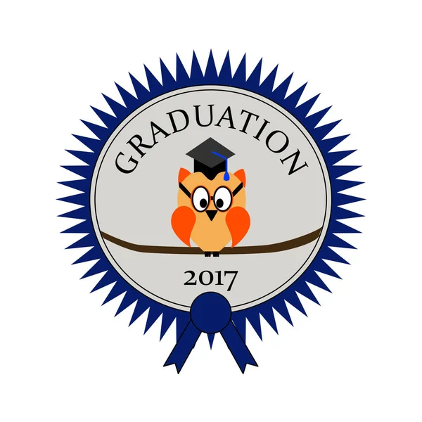 Graduation avec un hibou et sur un sceau de récompense — Image vectorielle