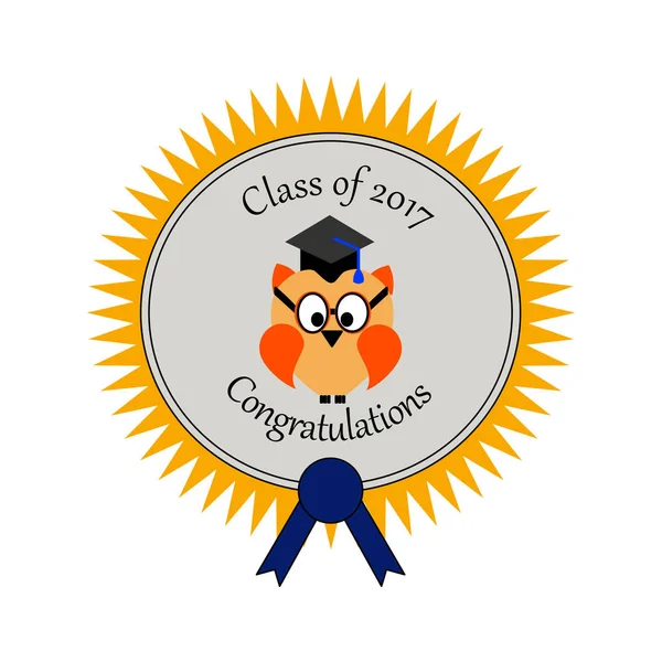 Graduação com uma coruja e em um selo de prêmio —  Vetores de Stock