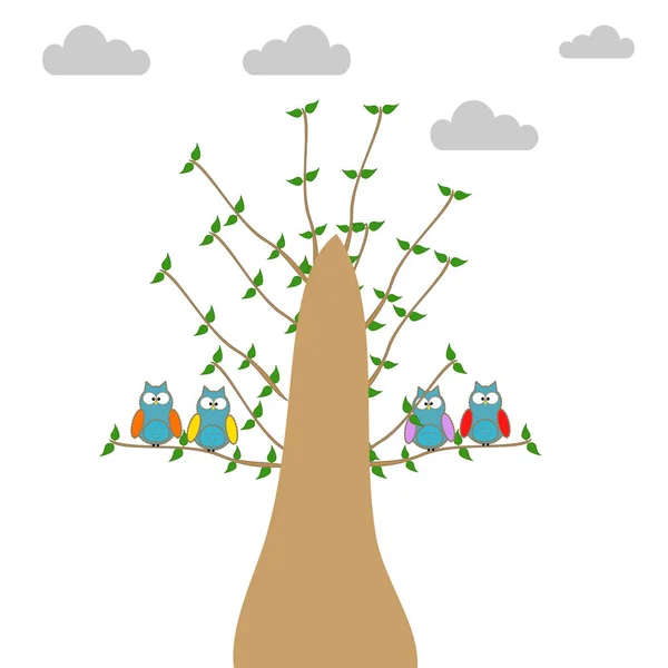 Corujas em um ramo de uma árvore — Vetor de Stock