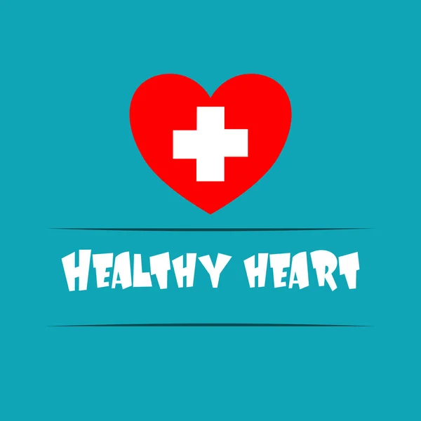 A heart with a plus sign on a blue background with text Healthy — Stock Vector