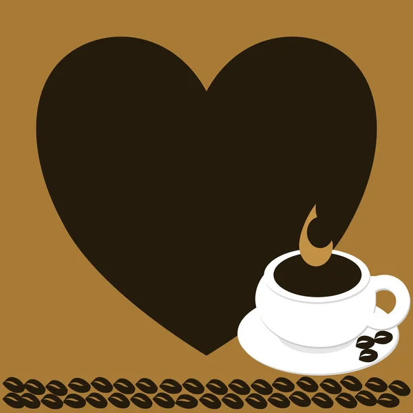 一颗咖啡豆副本空间和咖啡杯子的心 — 图库矢量图片