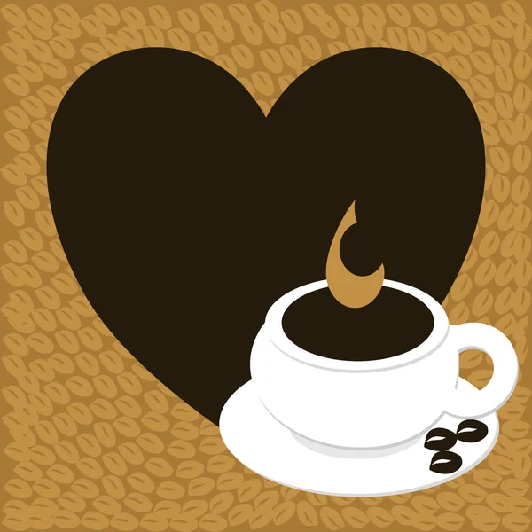 Srdce s kopie místo a pohár s kávová zrna — Stockový vektor