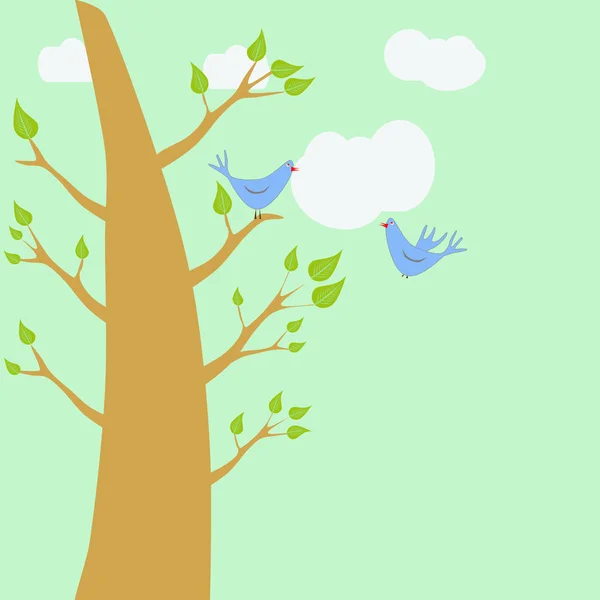 Två fåglar sitter på grenarna i ett träd — Stock vektor