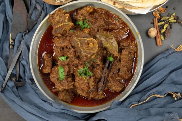 Visão aérea do caril de cabra indiano, caril de carneiro, Nihari, Rogan — Fotografia de Stock