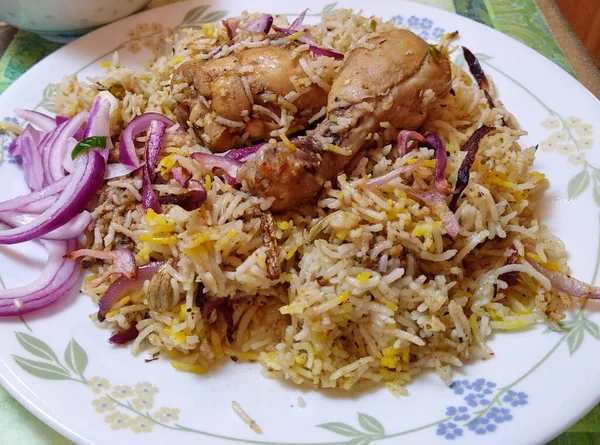 Fragrant Spice Chicken Biryani Indian Rice Preparation Boondi Raita — стокове фото