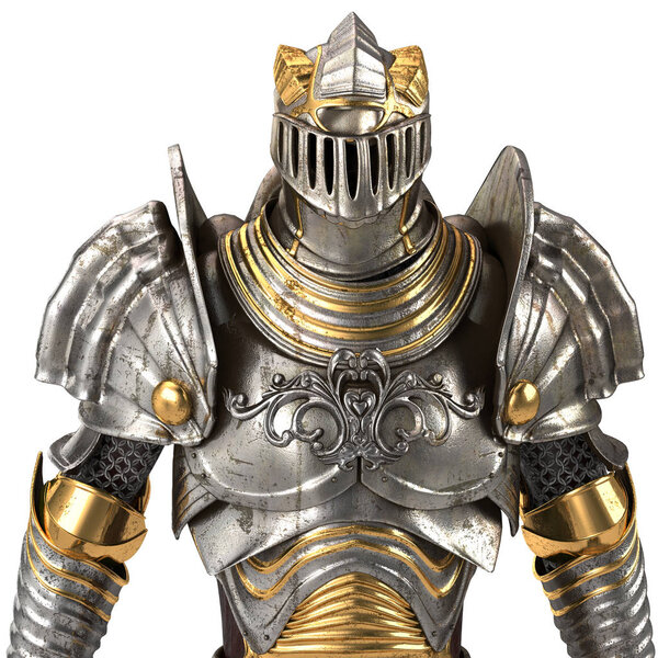 Full medieval iron suit, isolated on a white background. 3d illustration