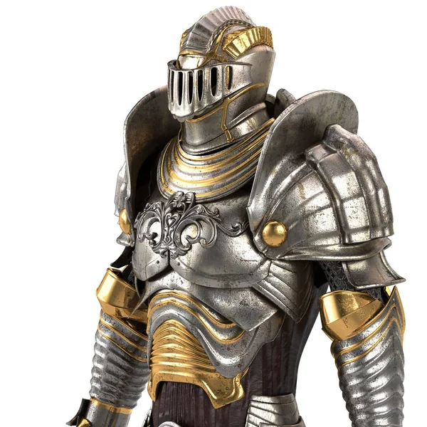 Full medieval iron suit, isolated on a white background. 3d illustration — Stock Photo, Image