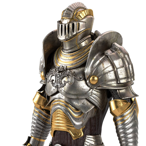 Full medieval iron suit, isolated on a white background. 3d illustration