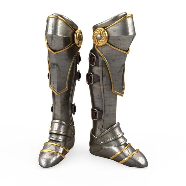 Iron fantasy high boots knight armor isolated on white background. 3d illustration — Stock Photo, Image