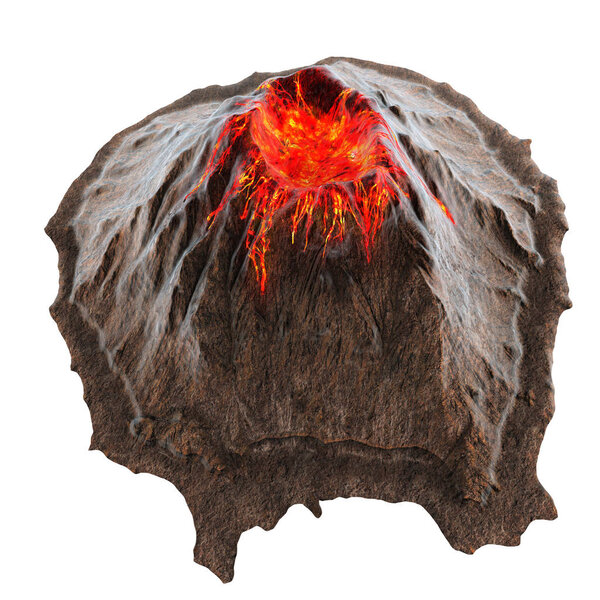 Volcano lava without smoke on the isolatedbackground. 3d illustration