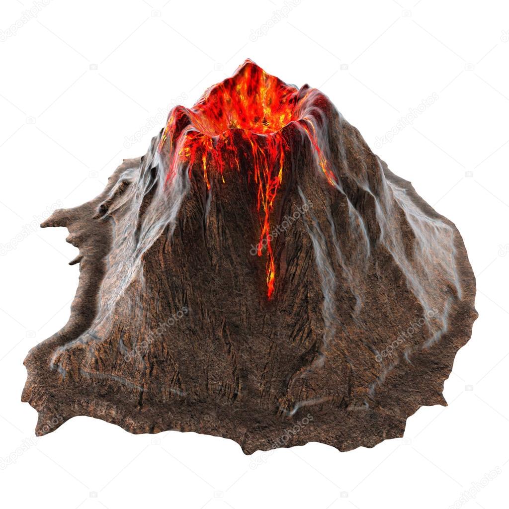 Volcano lava without smoke on the isolatedbackground. 3d illustration