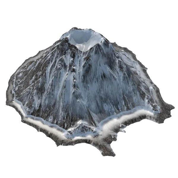 Volcán nevado sobre un fondo blanco aislado .3d ilustración, representación —  Fotos de Stock