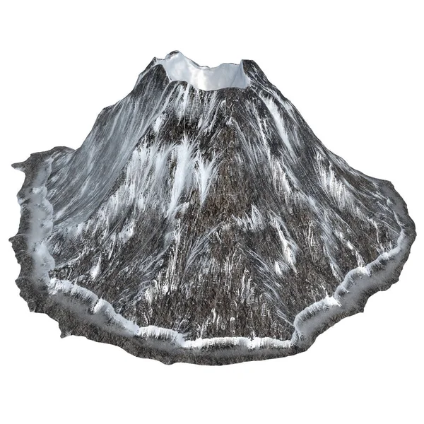 Vulcão nevado em um fundo branco isolado .3d ilustração, renderização — Fotografia de Stock