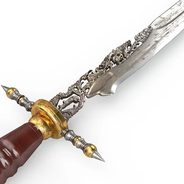 Old dagger vintage carved rare and collectible isolated on white. 3d illustration. — Stock Photo, Image