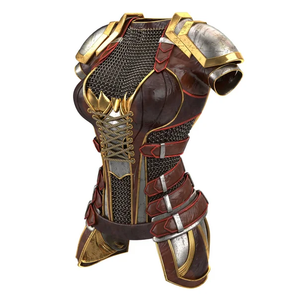 Vrouwelijke armor op het lichaam met keten mails op een afgelegen witte achtergrond. 3D illustratie — Stockfoto