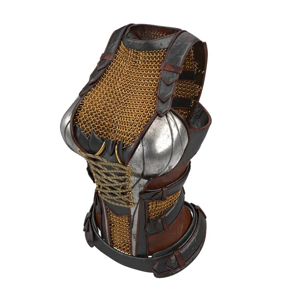 Vrouwelijke armor op het lichaam met keten mails op een afgelegen witte achtergrond. 3D illustratie — Stockfoto