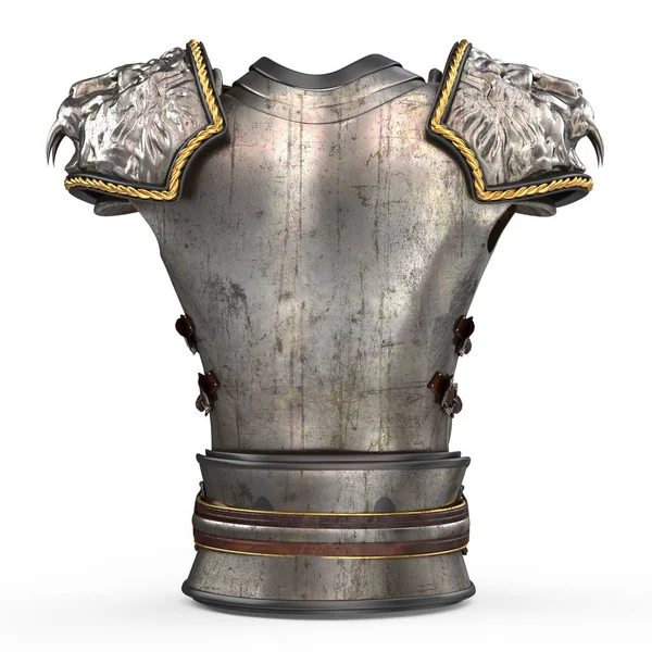 Середньовічна броня на тілі в стилі лева з великими плечовими подушечками на ізольованому білому тлі. 3d ілюстрація — стокове фото