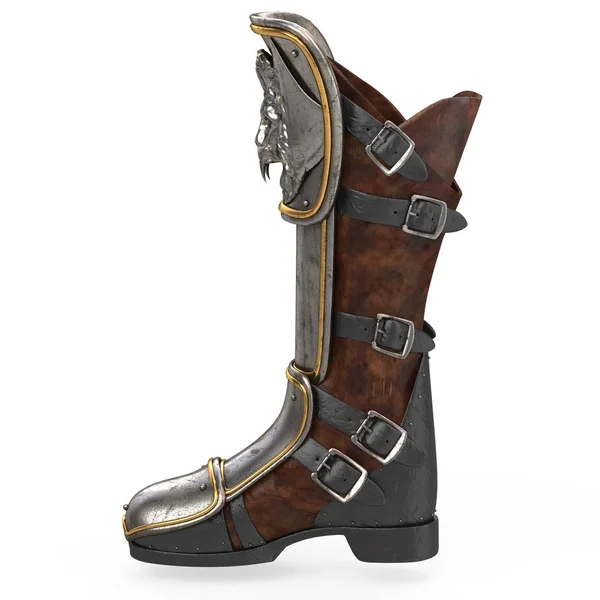 Iron fantasy high boots knight armor isolated on white background