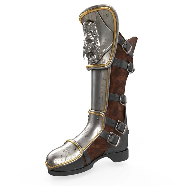 Železo fantasy vysoké boty knight armor izolovaných na bílém pozadí. 3D obrázek — Stock fotografie