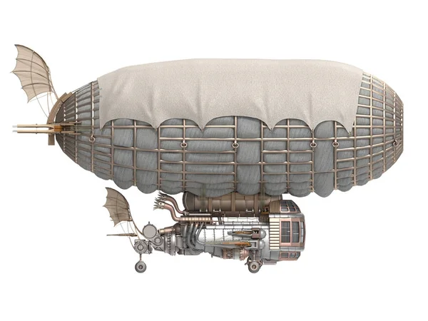 3d illustration of a fantasy airship in steampunk style on isolated white background — Stock Photo, Image