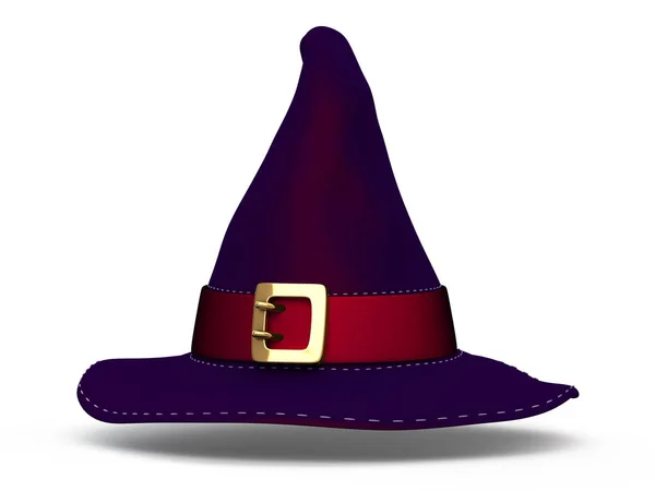 Sombrero de una bruja para Halloween y estilo de dibujos animados sobre un fondo blanco aislado. ilustración 3d — Foto de Stock