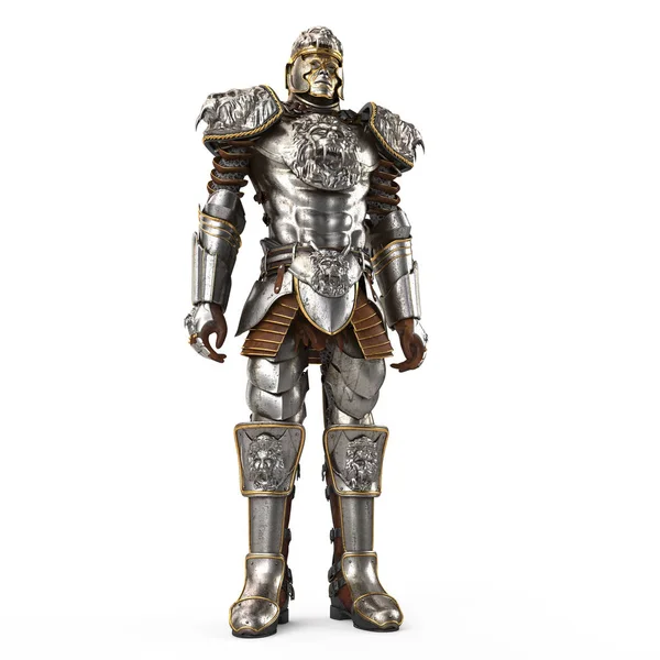 Un costume d'armure de corps de lion isolé sur fond blanc. Illustration 3d — Photo