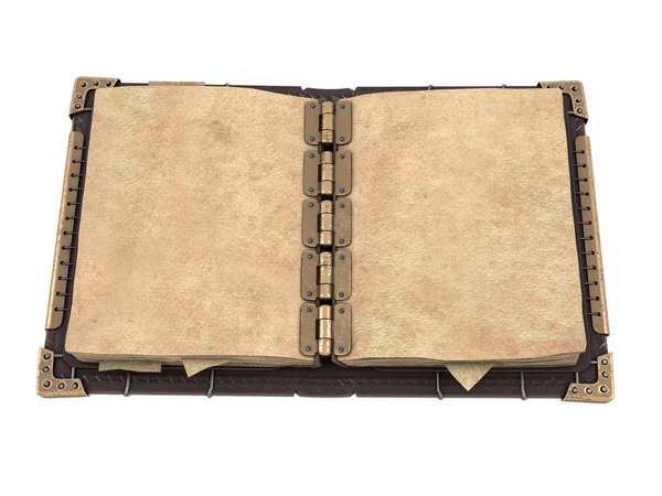 Oude open boek in steampunk stijl op geïsoleerde witte achtergrond. 3D illustratie — Stockfoto