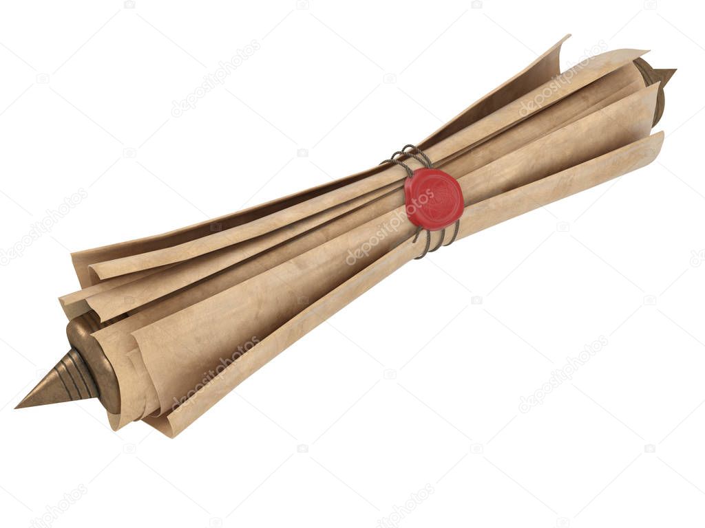 rolled old paper scroll isolated on a white background. 3d illustration